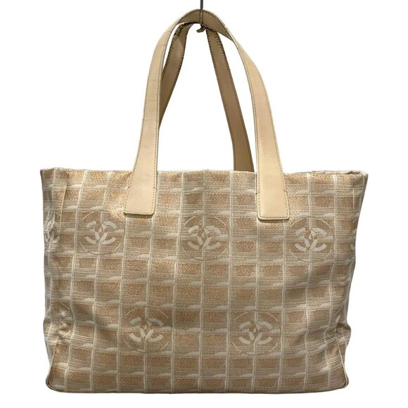 Auth CHANEL New Travel Line Tote MM - Pink White Nylon Leather Tote Bag - Picture 1 of 9